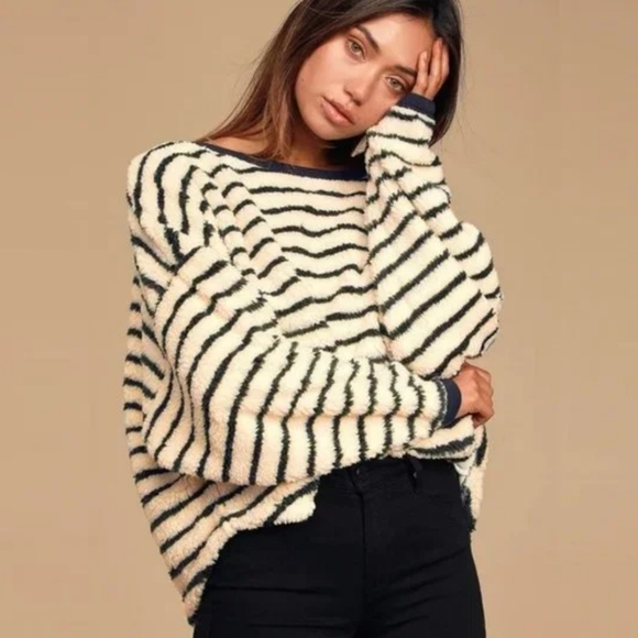 Free People Sweaters - Free People Women Fleece Oversized Sweater Size Small Striped